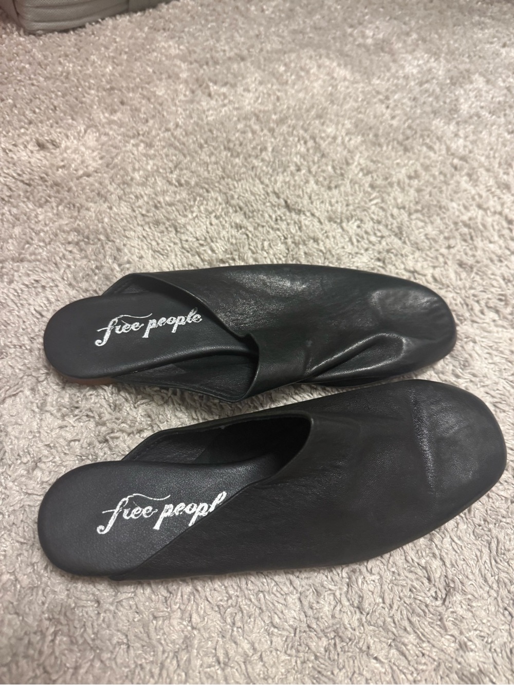 Free People Black Leather Slip-On Mules